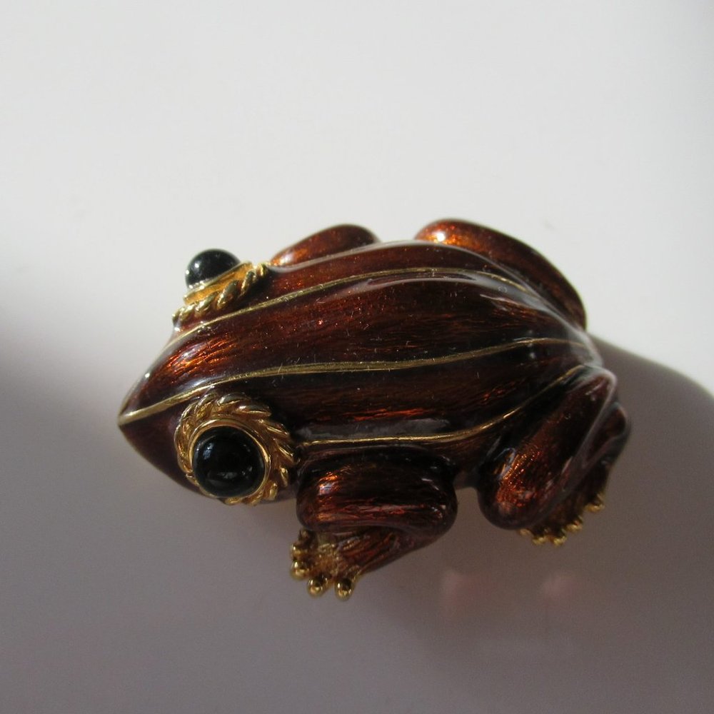 Vintage Ciner Brown Enamel Frog Toad Pin Brooch Jewelry